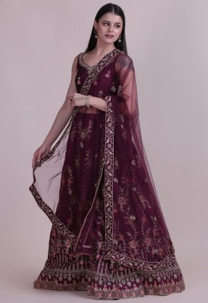 Purple Stone Work Lehenga