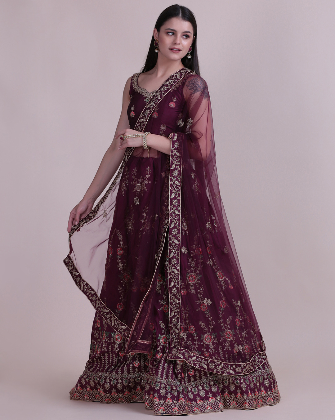 Purple Stone Work Lehenga