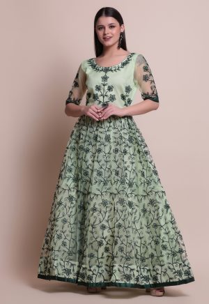 Lamon Green Net Anarkali Suit