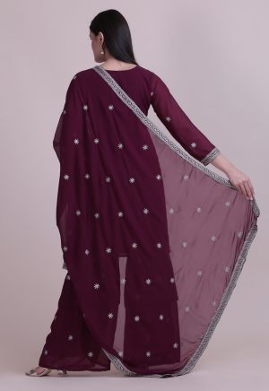 Purple Net Embroidered Sharara Suit