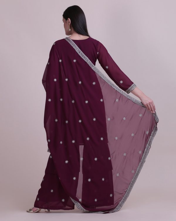 Purple Net Embroidered Sharara Suit