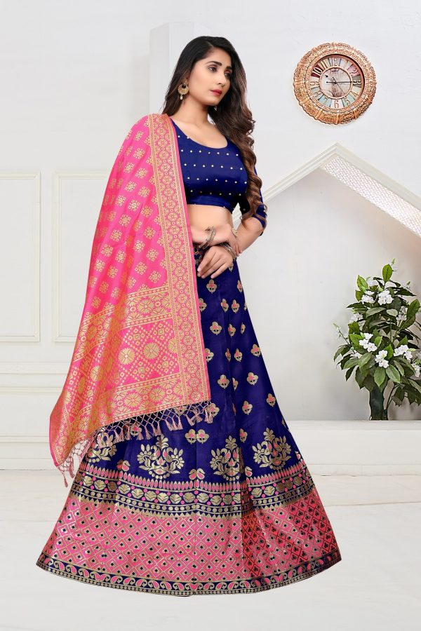 Zari Waving Blue Banarasi Lehenga Choli