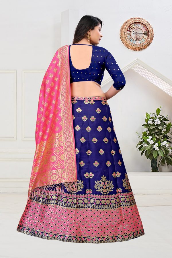 Zari Waving Blue Banarasi Lehenga Choli