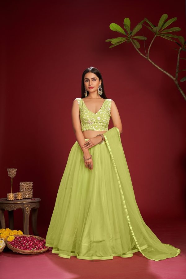 Lime Green Net Lehenga