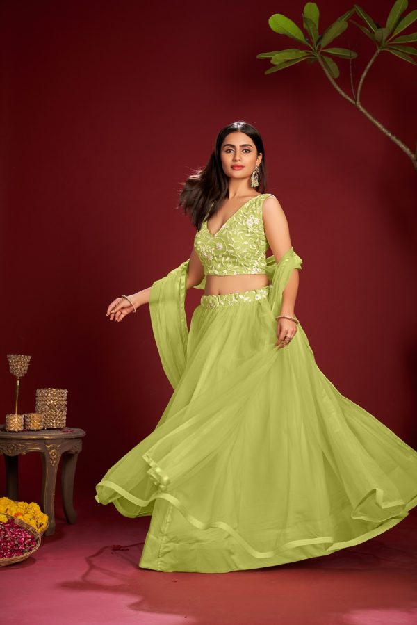 Lime Green Net Lehenga