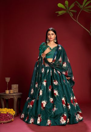 Green Floral Printed Lehenga Choli