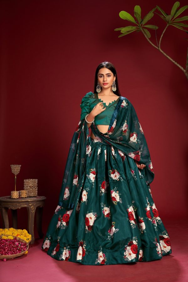 Green Floral Printed Lehenga Choli