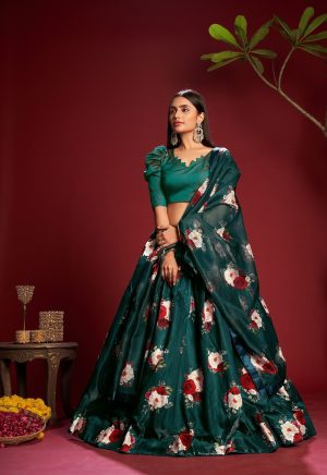 Green Floral Printed Lehenga Choli