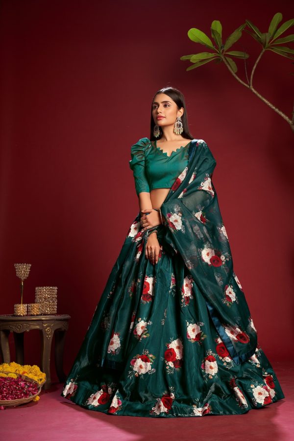 Green Floral Printed Lehenga Choli