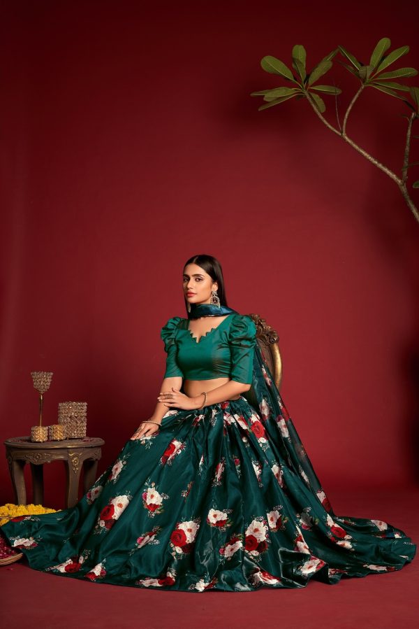 Green Floral Printed Lehenga Choli