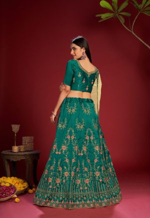 Green Taffeta Silk Lehenga Choli