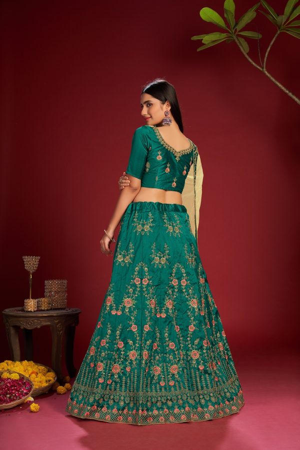 Green Taffeta Silk Lehenga Choli