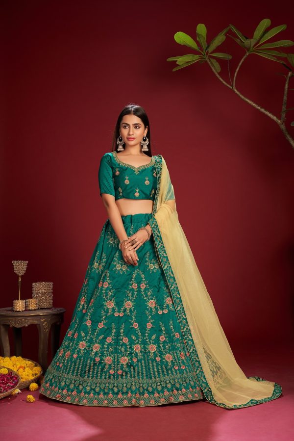 Green Taffeta Silk Lehenga Choli