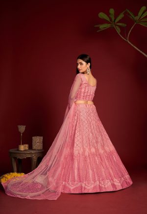 Pink Embroidered Net Lehenga