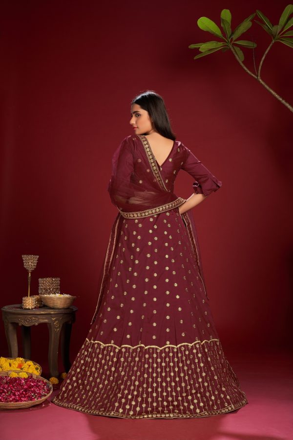 Maroon Taffeta Silk Lehenga Choli