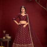 Maroon Taffeta Silk Lehenga Choli