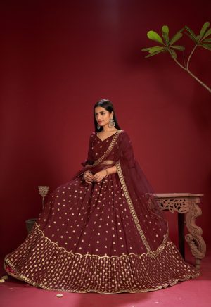 Maroon Taffeta Silk Lehenga Choli