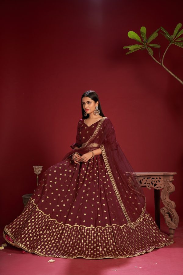 Maroon Taffeta Silk Lehenga Choli