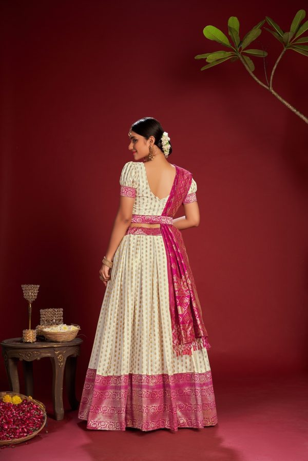 Zari Waving White Banarasi Lehenga Choli