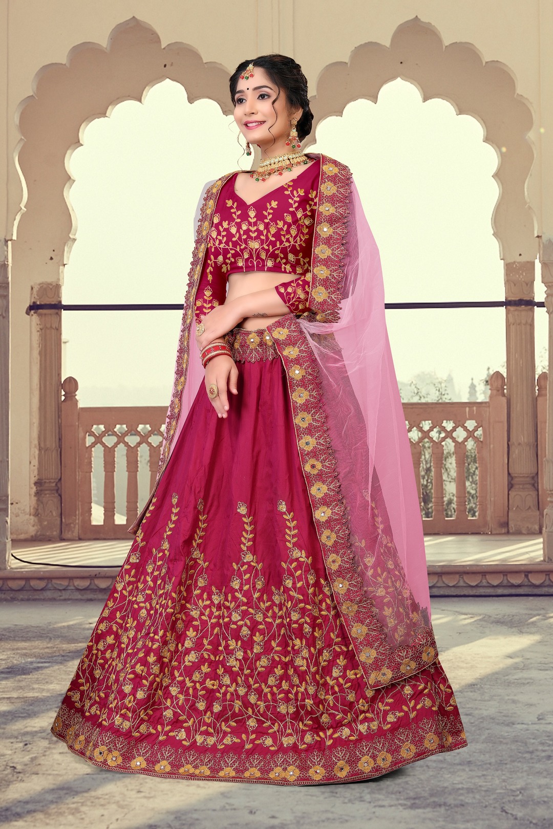 Pink Taffeta Silk Lehenga Choli