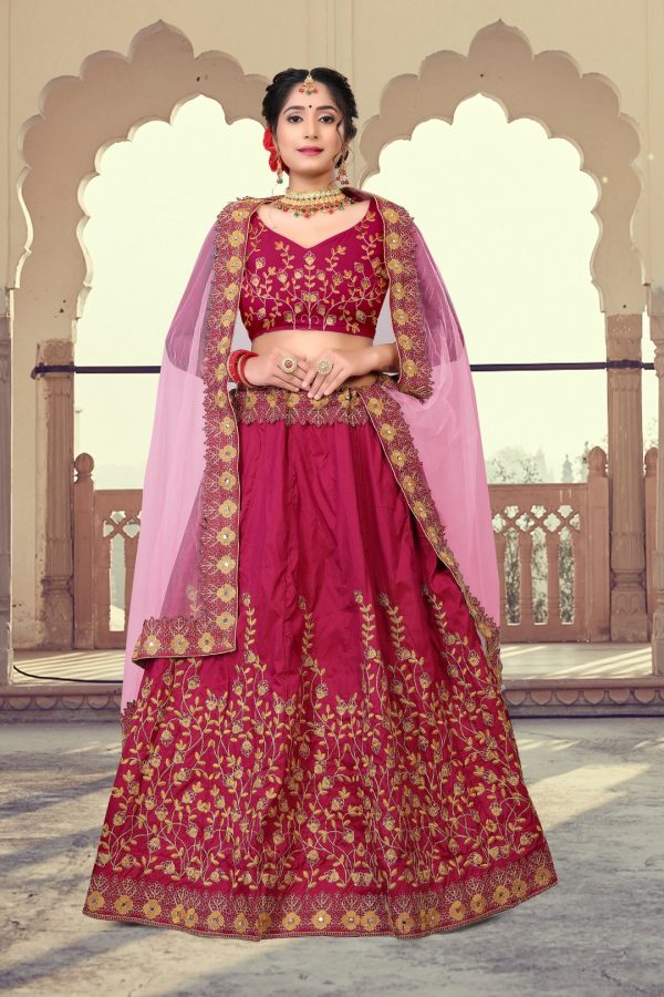 Pink Taffeta Silk Lehenga Choli