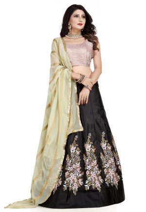 Black Taffeta Silk Lehenga Choli