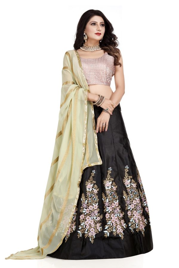 Black Taffeta Silk Lehenga Choli