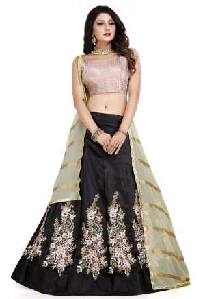 Black Taffeta Silk Lehenga Choli