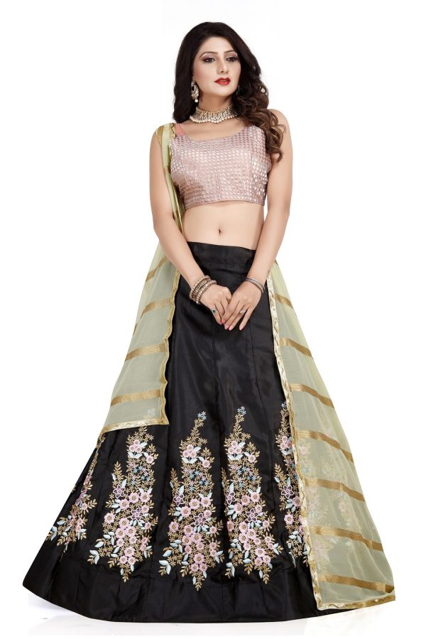 Black Taffeta Silk Lehenga Choli