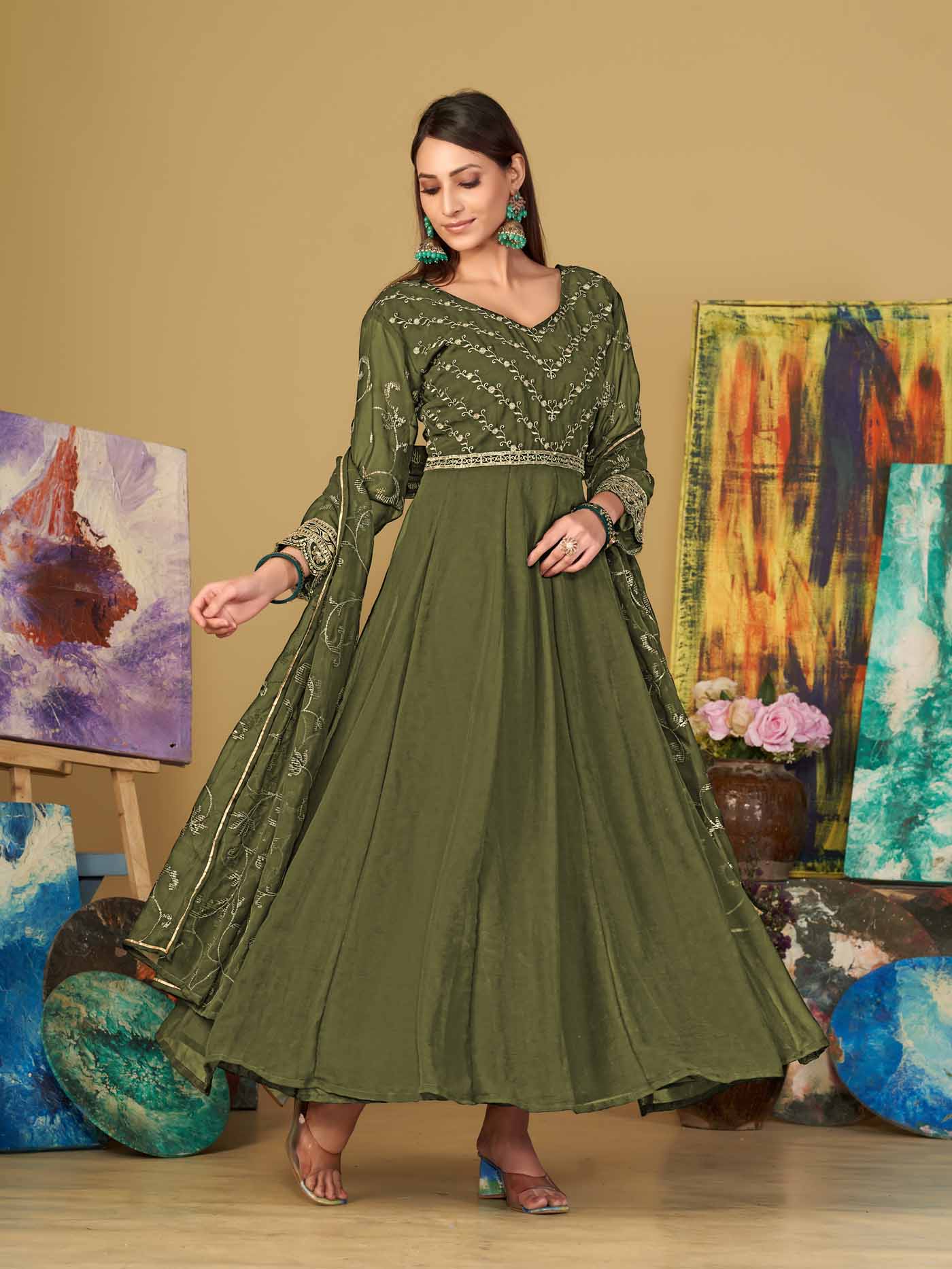 Mehndi Anarkali Suit In Georgette