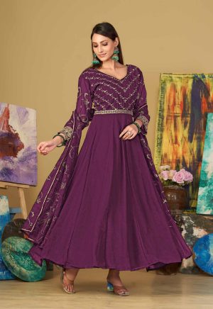 Purple Anarkali Suit In Georgette