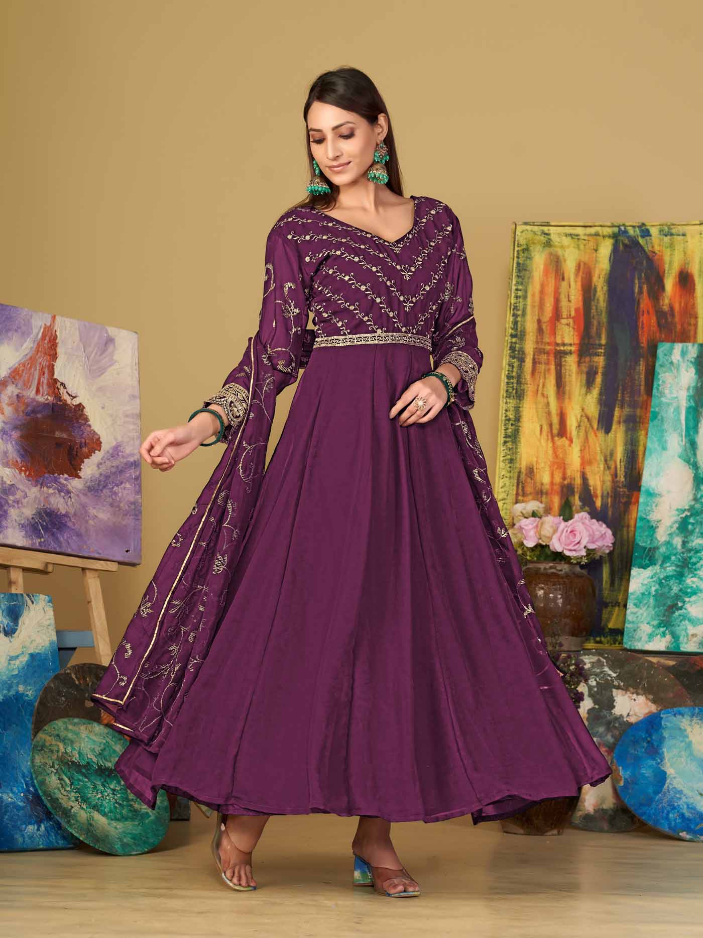 Purple Anarkali Suit In Georgette