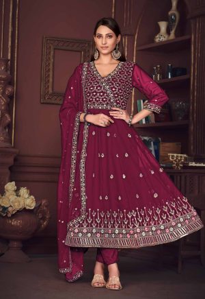 Embroidered Pink Anarkali Suit