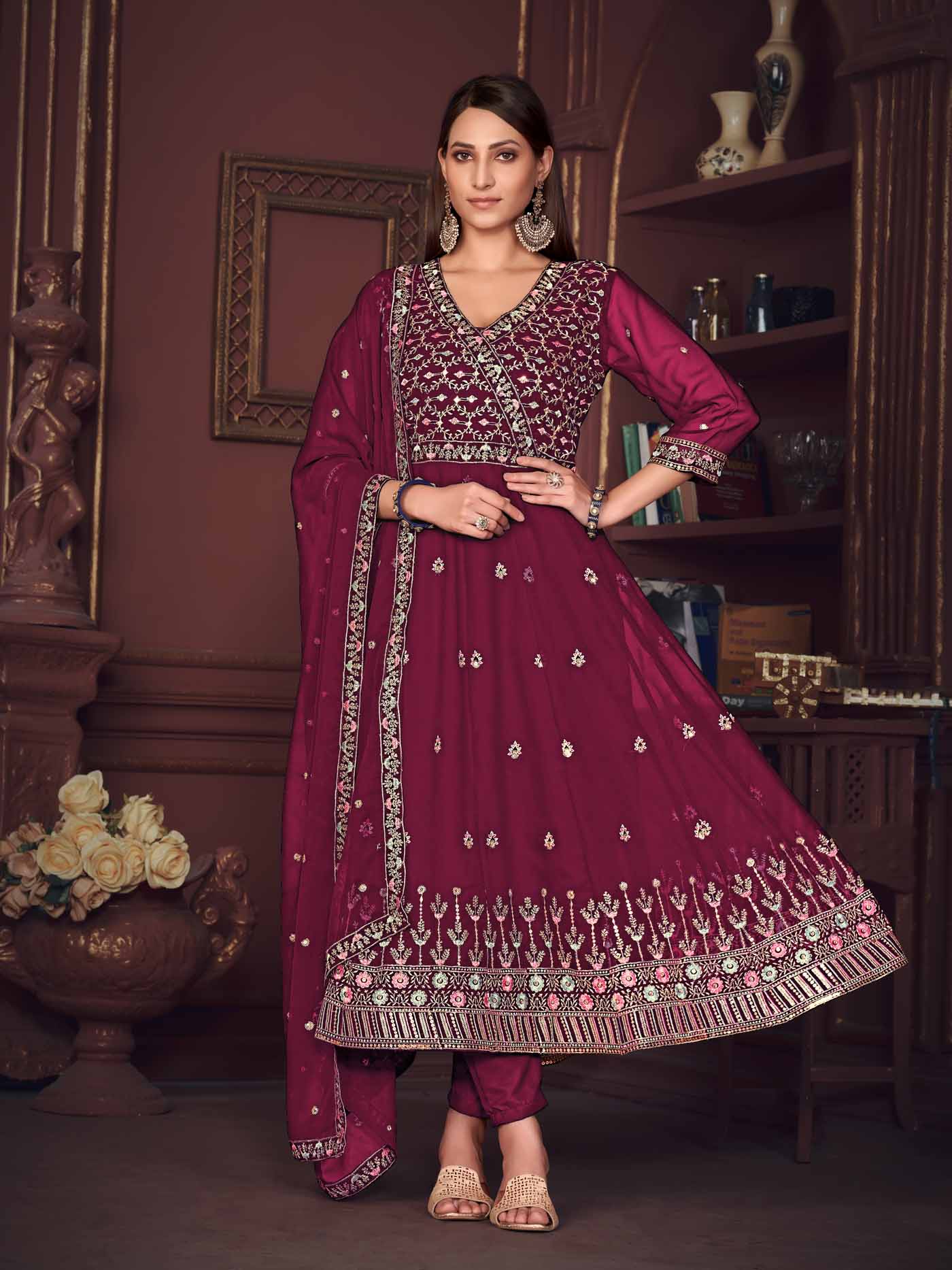 Embroidered Pink Anarkali Suit