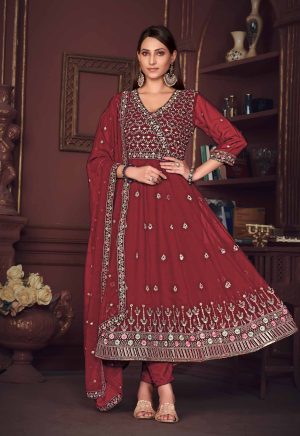 Embroidered Maroon Anarkali Suit