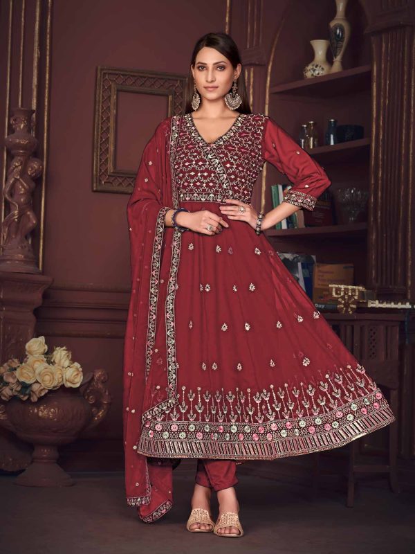 Embroidered Maroon Anarkali Suit