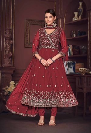 Embroidered Maroon Anarkali Suit