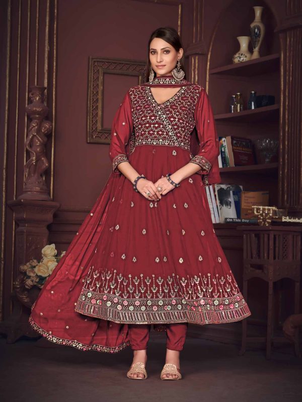 Embroidered Maroon Anarkali Suit