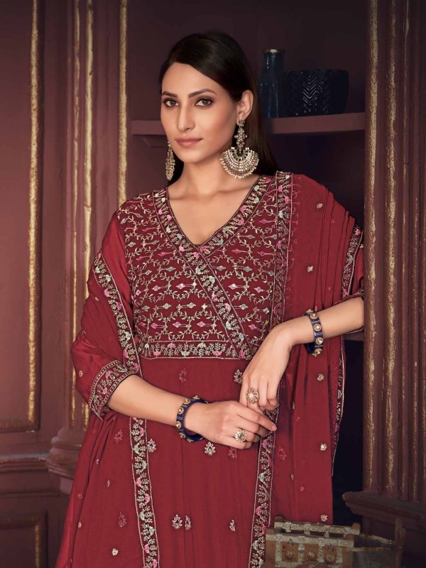 Embroidered Maroon Anarkali Suit