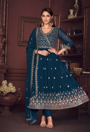 Embroidered Rama Anarkali Suit