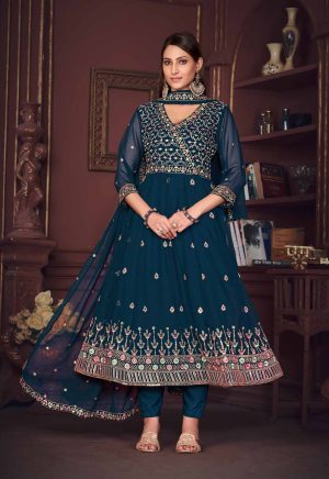 Embroidered Rama Anarkali Suit