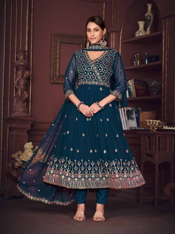 Embroidered Rama Anarkali Suit