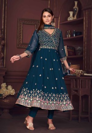 Embroidered Rama Anarkali Suit