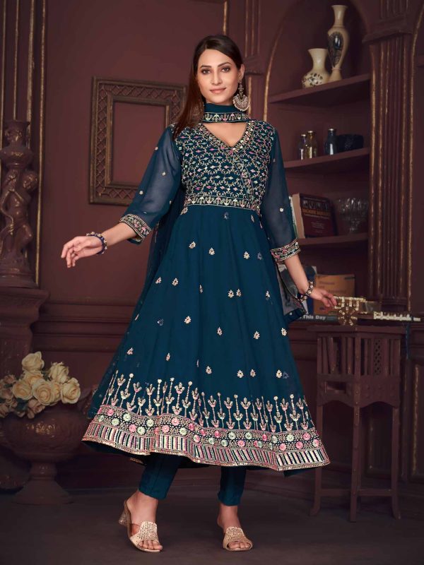 Embroidered Rama Anarkali Suit