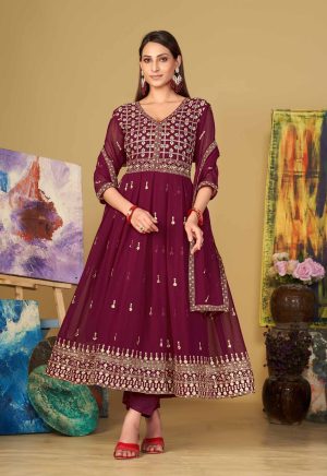 Georgette Dark Pink Anarkali Suit