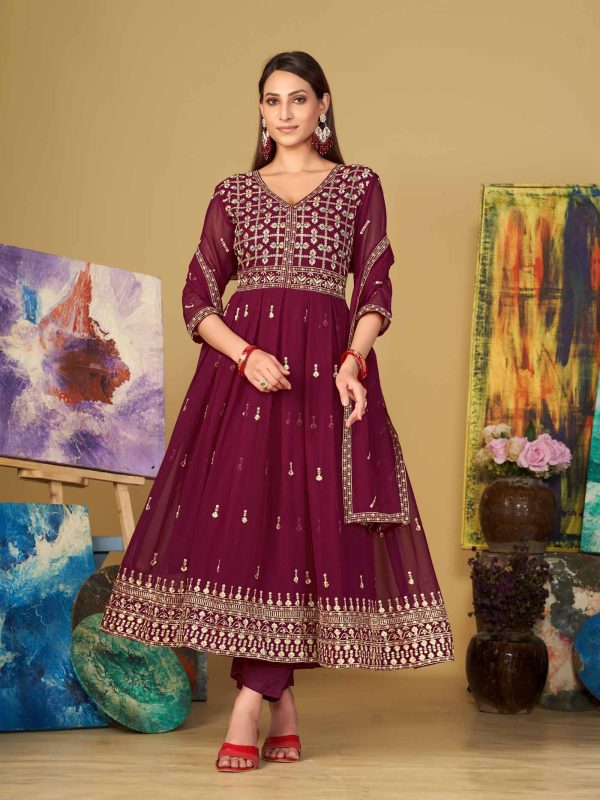 Georgette Dark Pink Anarkali Suit