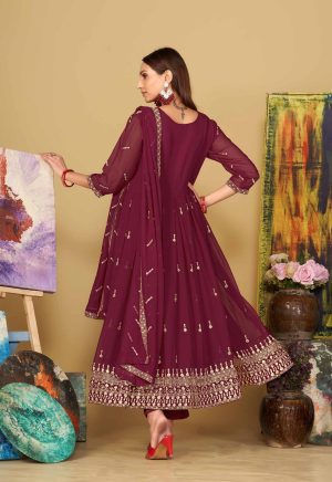 Georgette Dark Pink Anarkali Suit