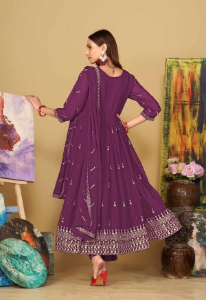 Georgette Purple Anarkali Suit