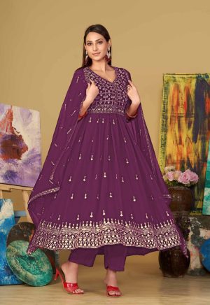 Georgette Purple Anarkali Suit