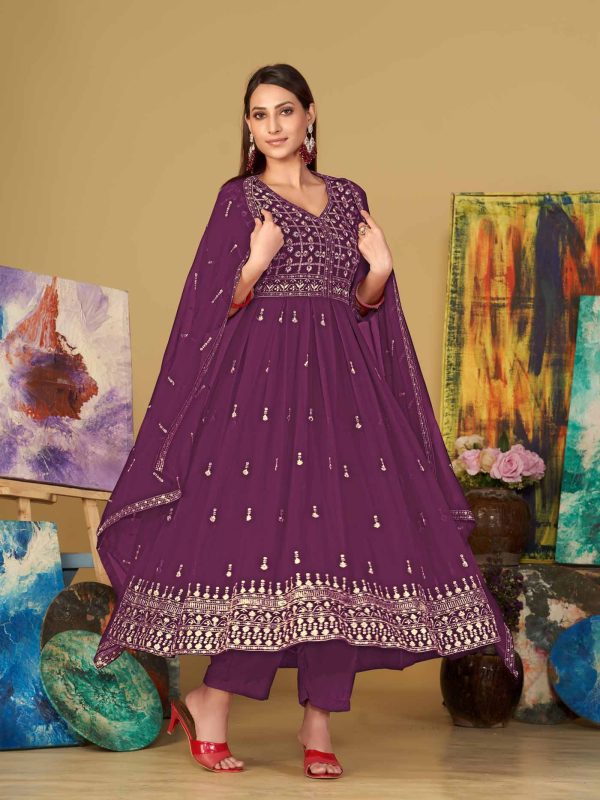 Georgette Purple Anarkali Suit